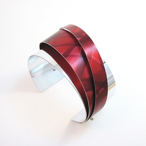 Red Burgundy Pattern Cuff Bracelet by Jon Klar